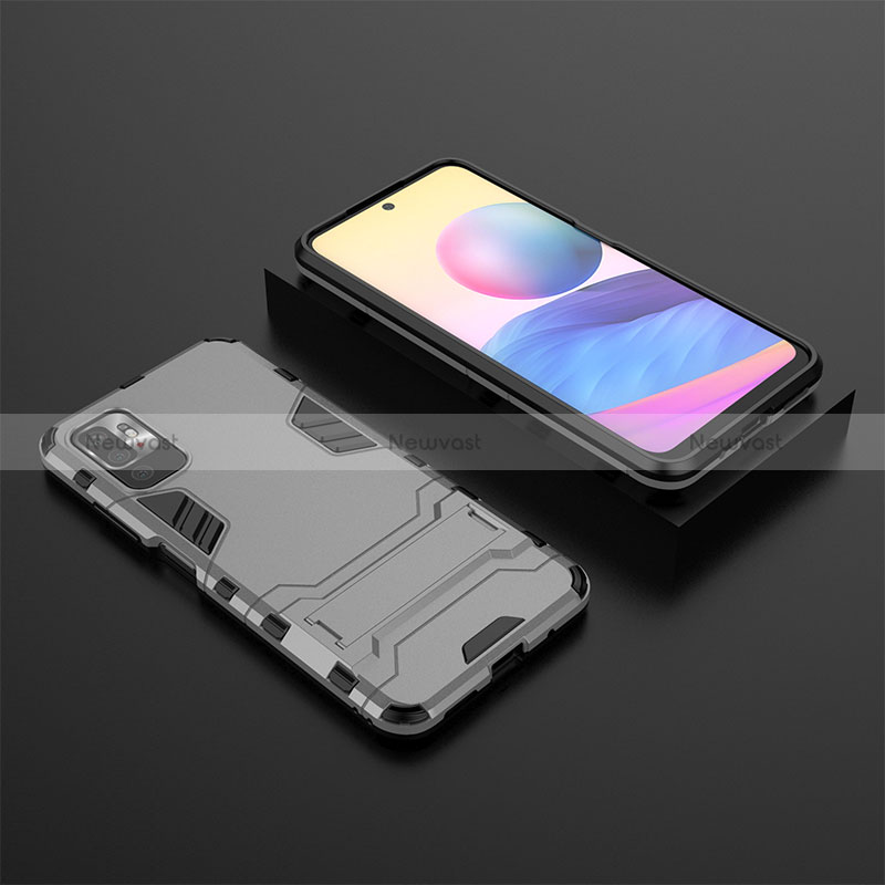 Silicone Matte Finish and Plastic Back Cover Case with Stand for Xiaomi POCO M3 Pro 5G