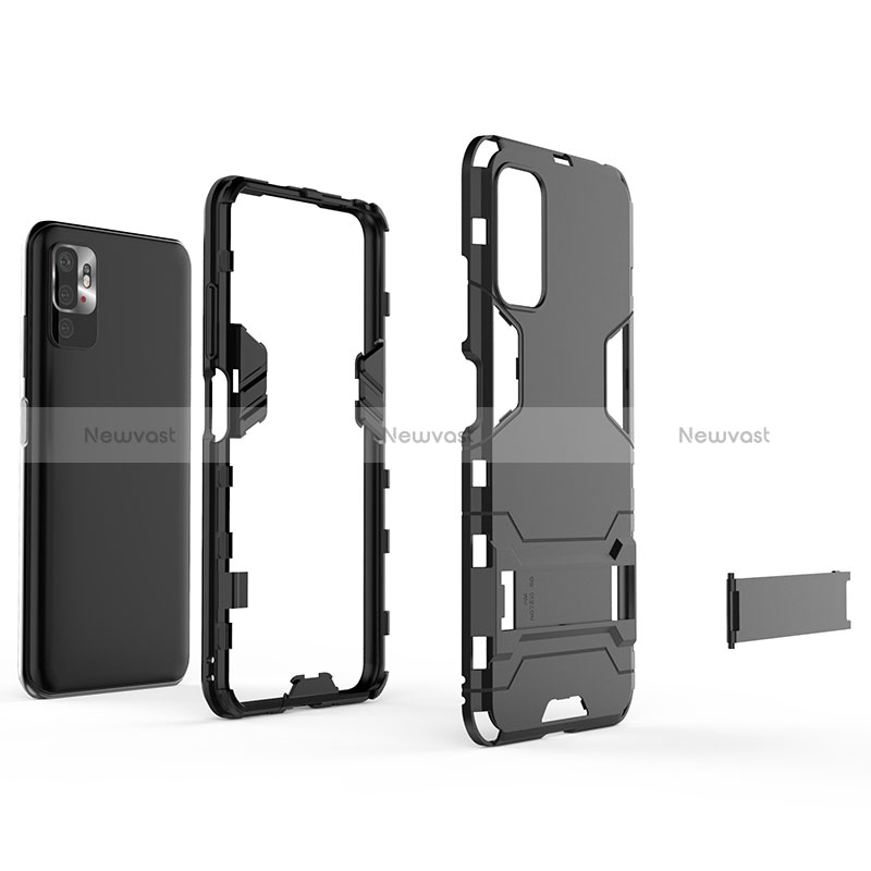 Silicone Matte Finish and Plastic Back Cover Case with Stand for Xiaomi POCO M3 Pro 5G