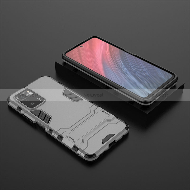 Silicone Matte Finish and Plastic Back Cover Case with Stand for Xiaomi Poco X3 GT 5G