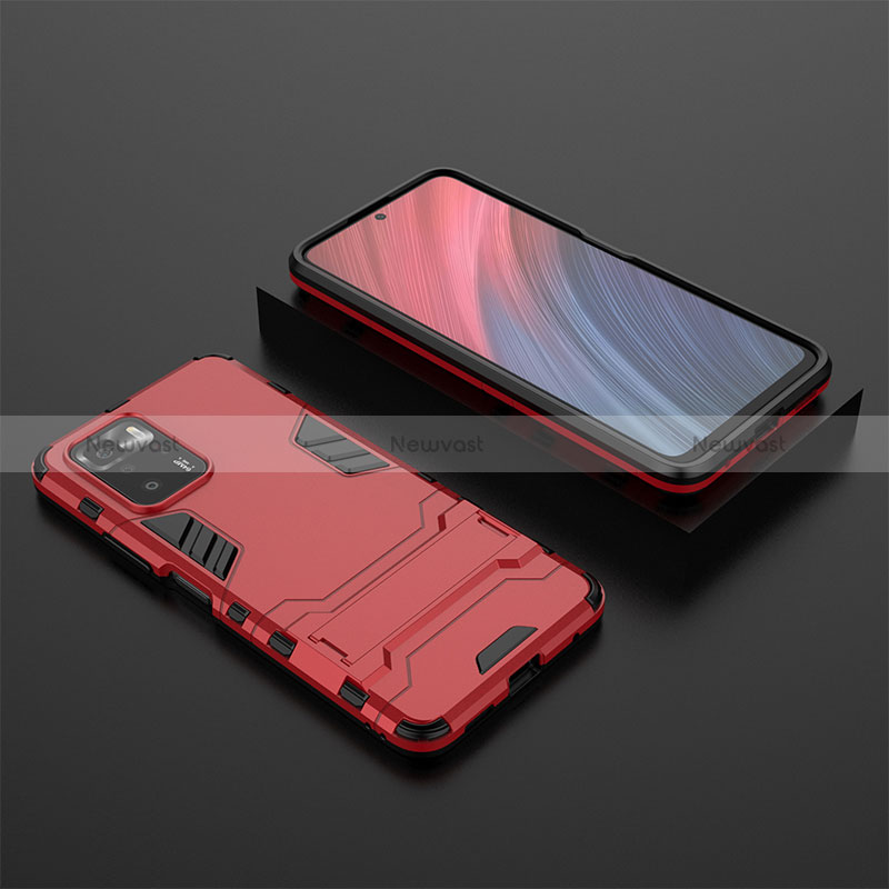 Silicone Matte Finish and Plastic Back Cover Case with Stand for Xiaomi Poco X3 GT 5G Red