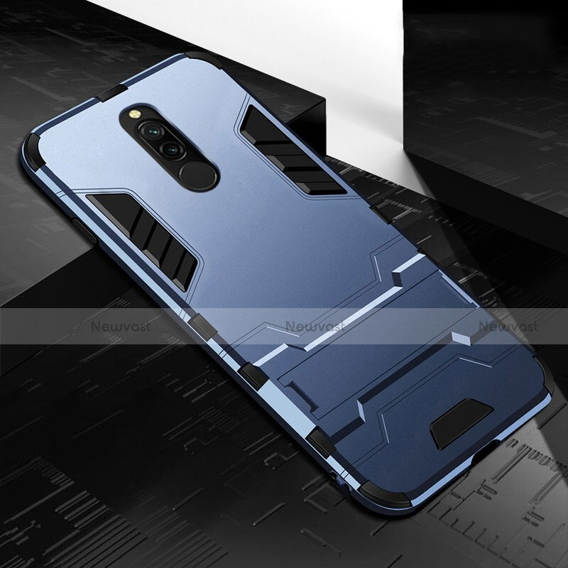 Silicone Matte Finish and Plastic Back Cover Case with Stand for Xiaomi Redmi 8