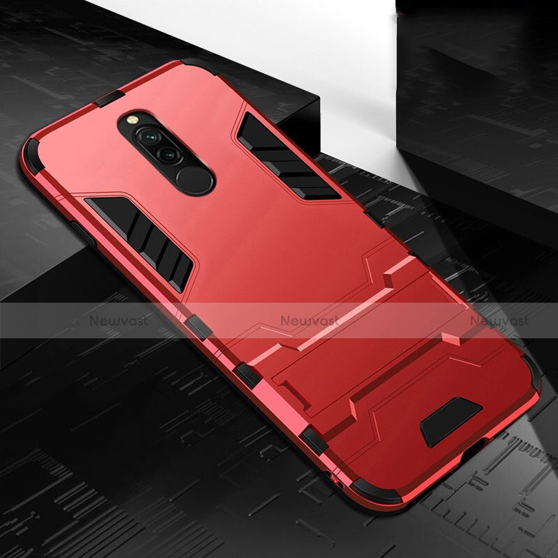 Silicone Matte Finish and Plastic Back Cover Case with Stand for Xiaomi Redmi 8