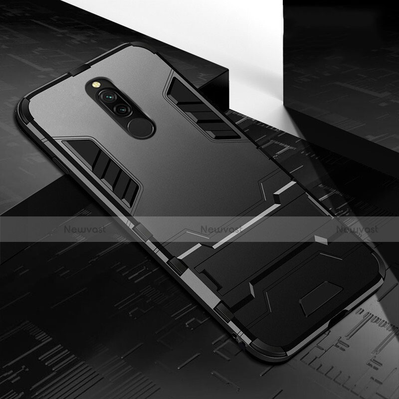 Silicone Matte Finish and Plastic Back Cover Case with Stand for Xiaomi Redmi 8