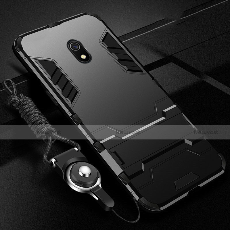 Silicone Matte Finish and Plastic Back Cover Case with Stand for Xiaomi Redmi 8A Black