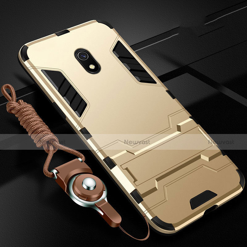 Silicone Matte Finish and Plastic Back Cover Case with Stand for Xiaomi Redmi 8A Gold