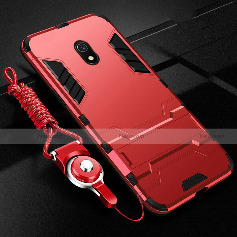 Silicone Matte Finish and Plastic Back Cover Case with Stand for Xiaomi Redmi 8A Red