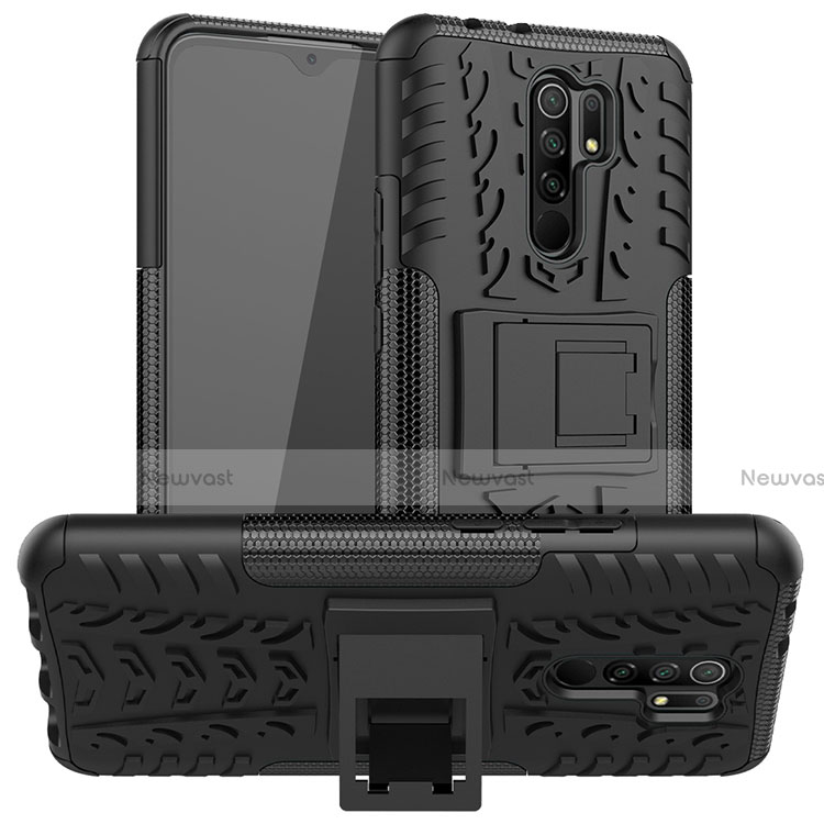 Silicone Matte Finish and Plastic Back Cover Case with Stand for Xiaomi Redmi 9 Black