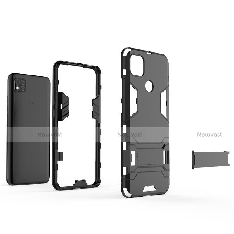 Silicone Matte Finish and Plastic Back Cover Case with Stand for Xiaomi Redmi 9 India