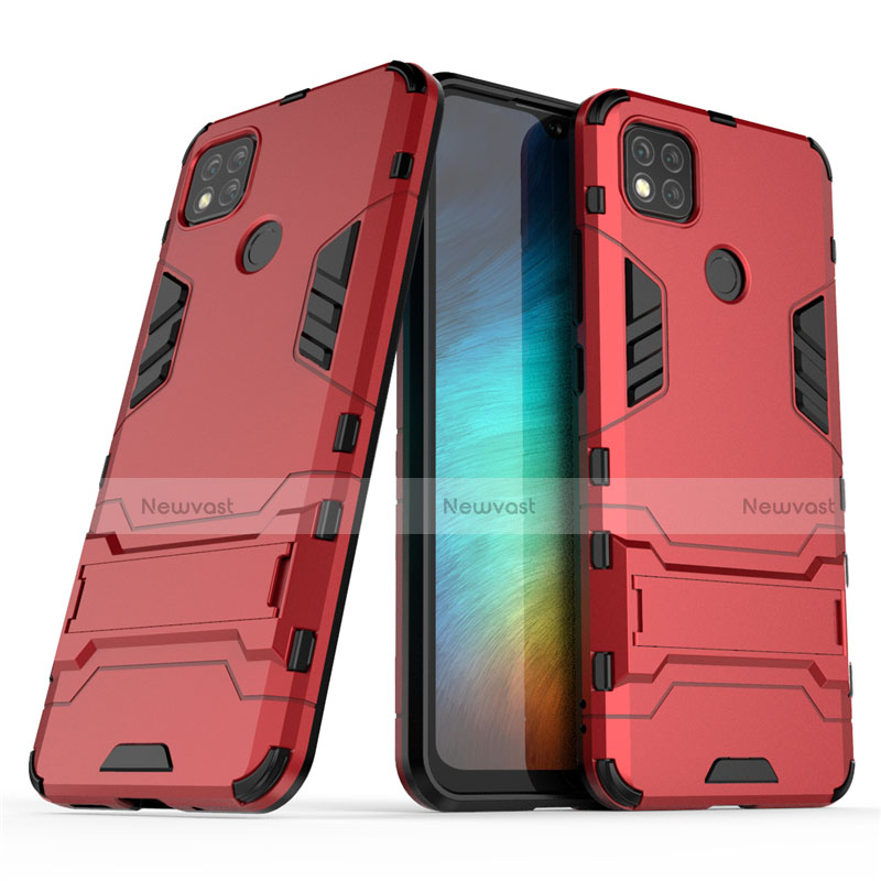 Silicone Matte Finish and Plastic Back Cover Case with Stand for Xiaomi Redmi 9 India