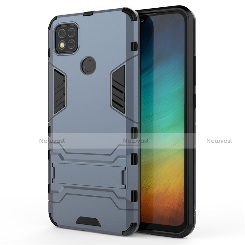 Silicone Matte Finish and Plastic Back Cover Case with Stand for Xiaomi Redmi 9 India Blue