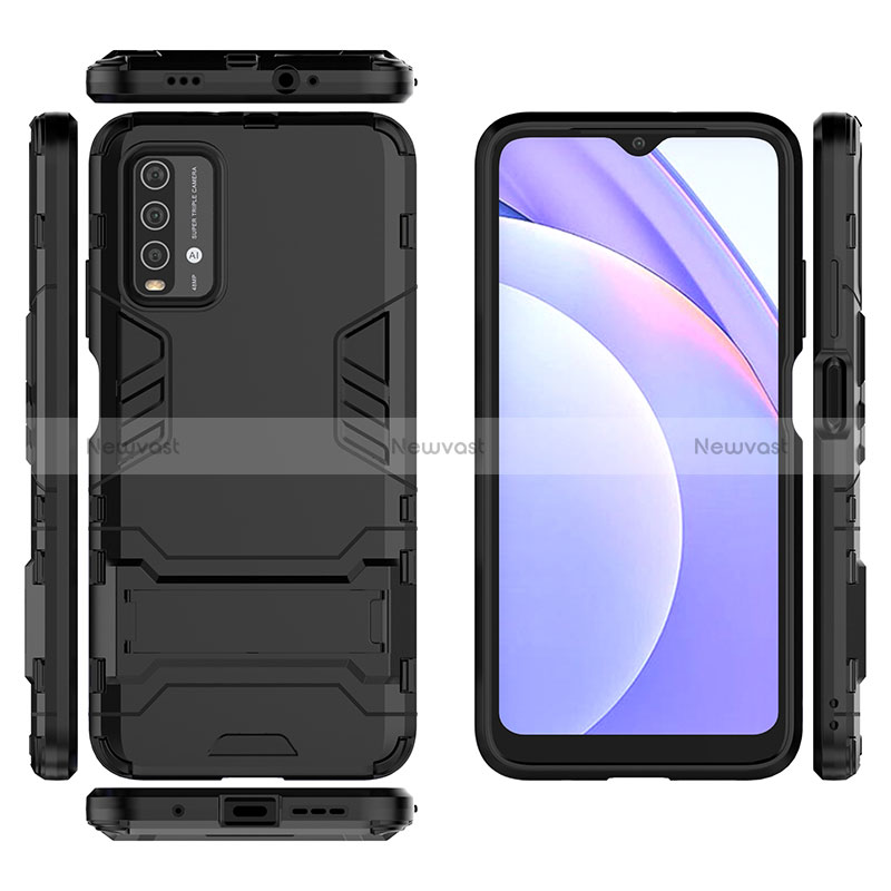 Silicone Matte Finish and Plastic Back Cover Case with Stand for Xiaomi Redmi 9 Power