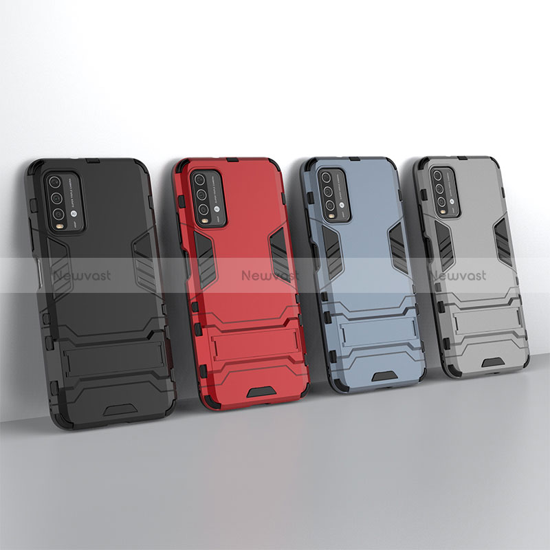 Silicone Matte Finish and Plastic Back Cover Case with Stand for Xiaomi Redmi 9 Power