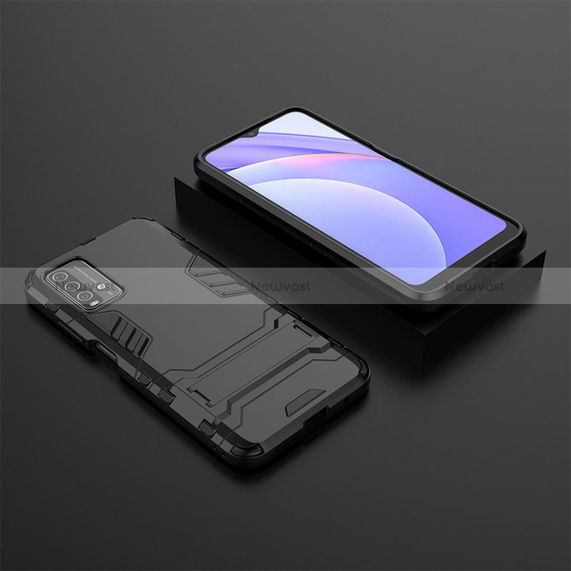 Silicone Matte Finish and Plastic Back Cover Case with Stand for Xiaomi Redmi 9 Power