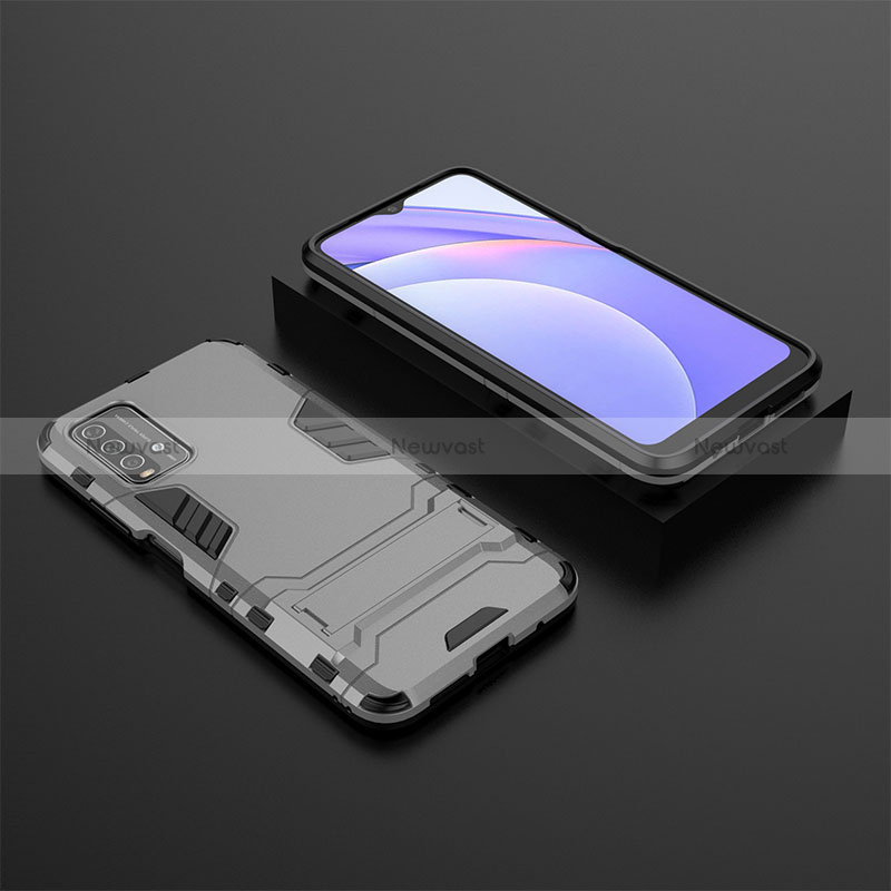 Silicone Matte Finish and Plastic Back Cover Case with Stand for Xiaomi Redmi 9 Power