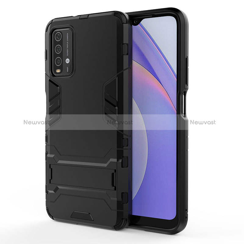 Silicone Matte Finish and Plastic Back Cover Case with Stand for Xiaomi Redmi 9 Power