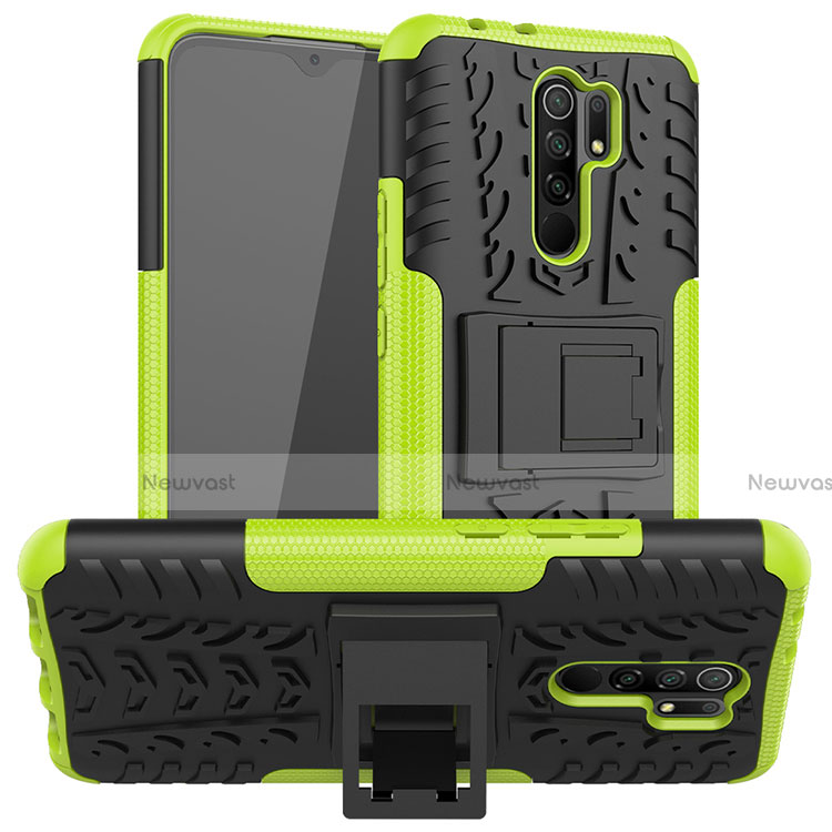 Silicone Matte Finish and Plastic Back Cover Case with Stand for Xiaomi Redmi 9 Prime India Green