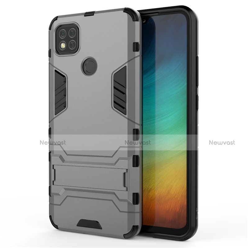 Silicone Matte Finish and Plastic Back Cover Case with Stand for Xiaomi Redmi 9C Gray