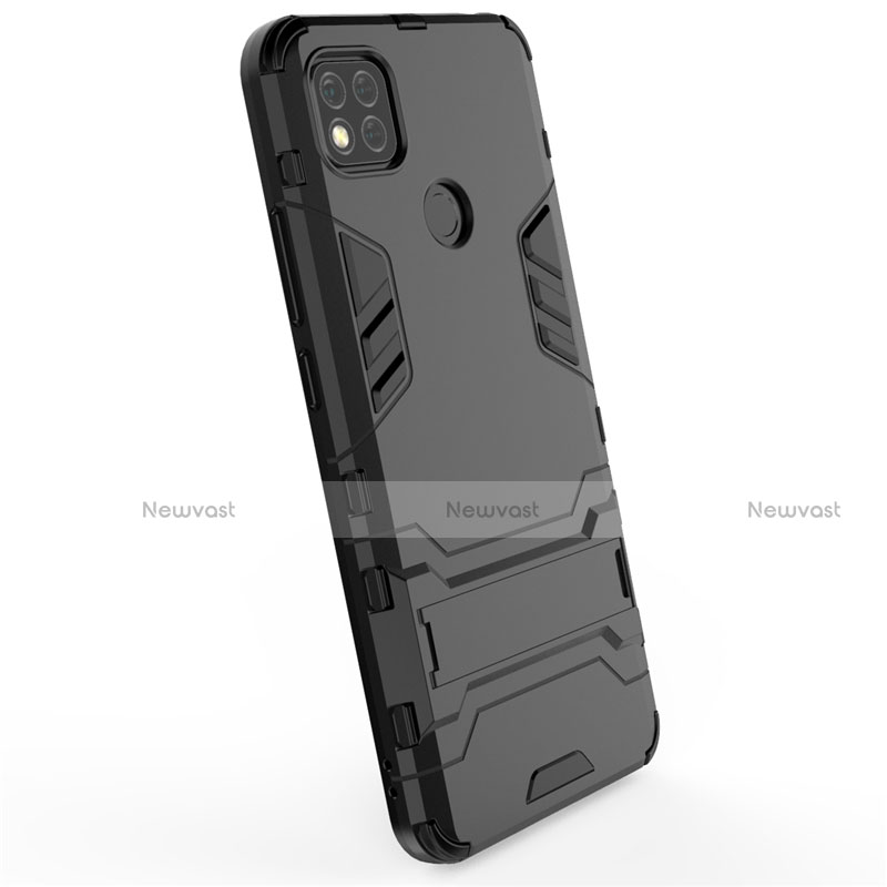 Silicone Matte Finish and Plastic Back Cover Case with Stand for Xiaomi Redmi 9C NFC