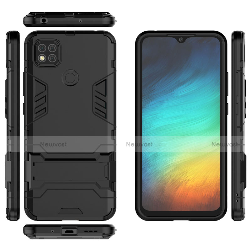 Silicone Matte Finish and Plastic Back Cover Case with Stand for Xiaomi Redmi 9C NFC