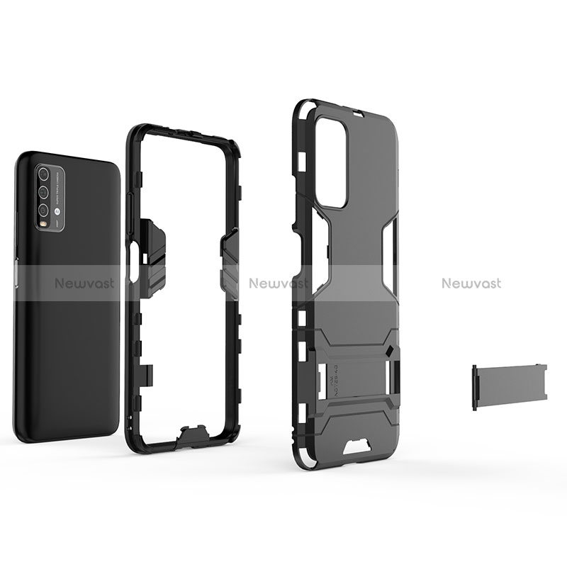 Silicone Matte Finish and Plastic Back Cover Case with Stand for Xiaomi Redmi 9T 4G