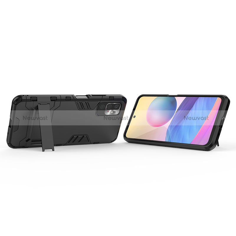 Silicone Matte Finish and Plastic Back Cover Case with Stand for Xiaomi Redmi Note 10 5G