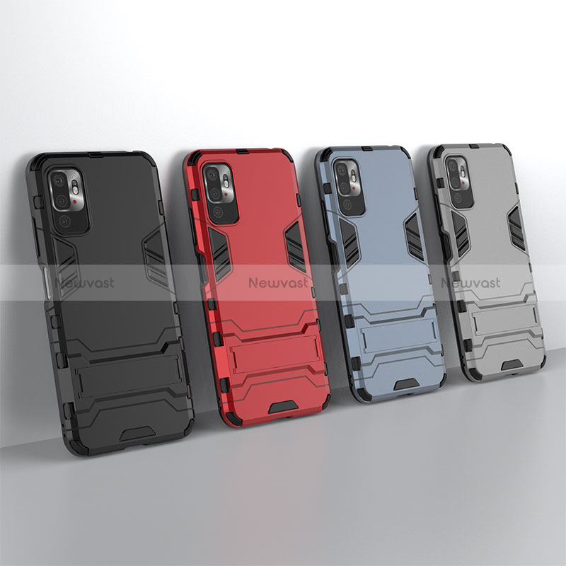 Silicone Matte Finish and Plastic Back Cover Case with Stand for Xiaomi Redmi Note 10 5G