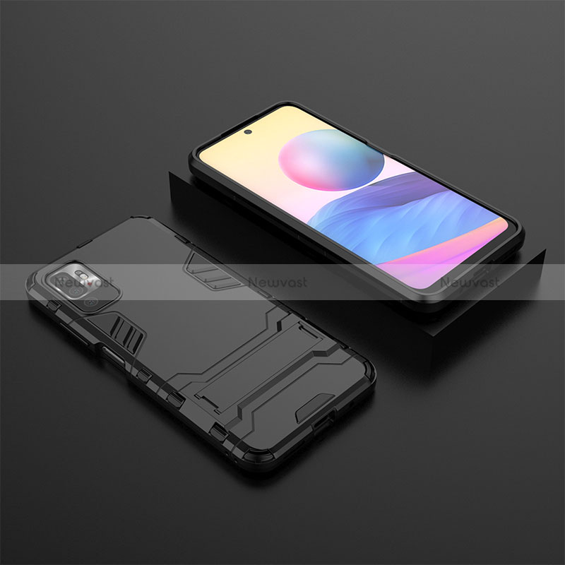 Silicone Matte Finish and Plastic Back Cover Case with Stand for Xiaomi Redmi Note 10 5G