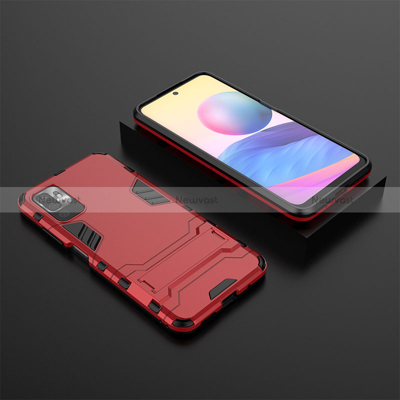 Silicone Matte Finish and Plastic Back Cover Case with Stand for Xiaomi Redmi Note 10 5G