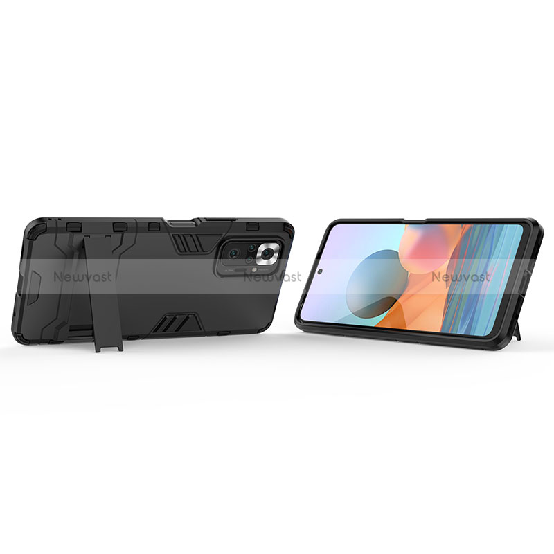 Silicone Matte Finish and Plastic Back Cover Case with Stand for Xiaomi Redmi Note 10 Pro 4G