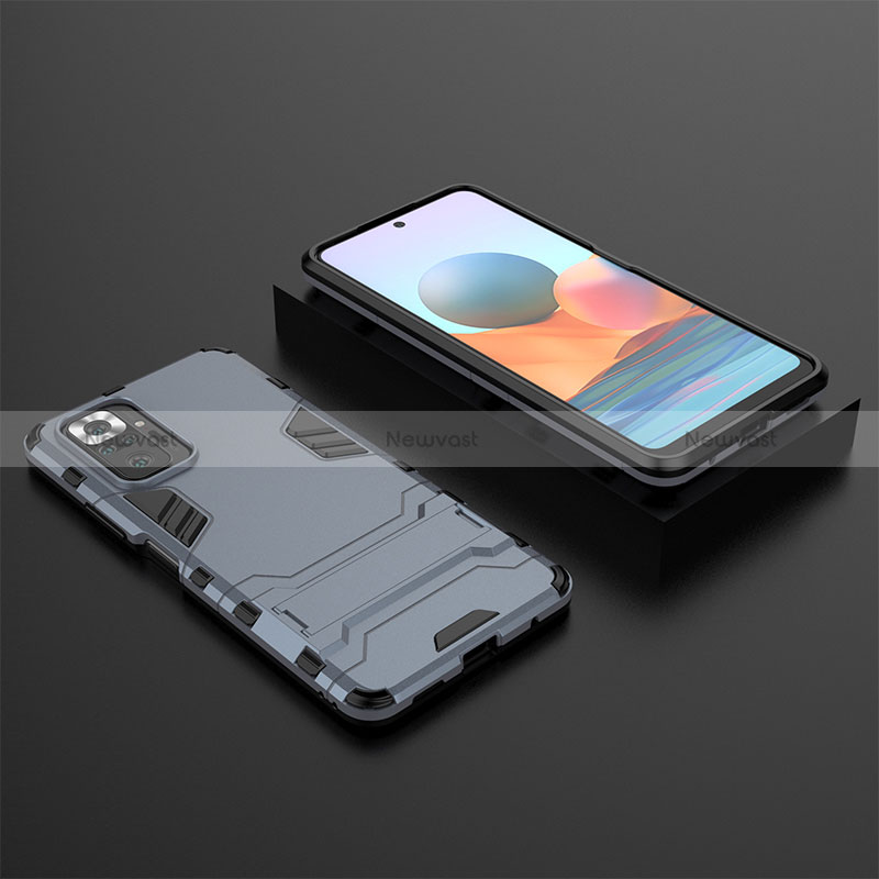 Silicone Matte Finish and Plastic Back Cover Case with Stand for Xiaomi Redmi Note 10 Pro 4G