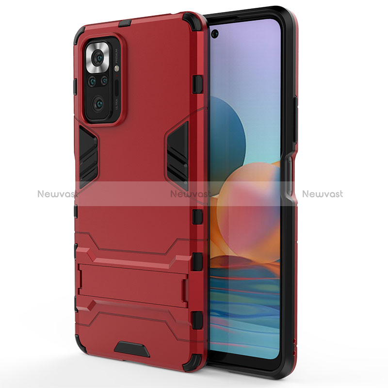 Silicone Matte Finish and Plastic Back Cover Case with Stand for Xiaomi Redmi Note 10 Pro 4G