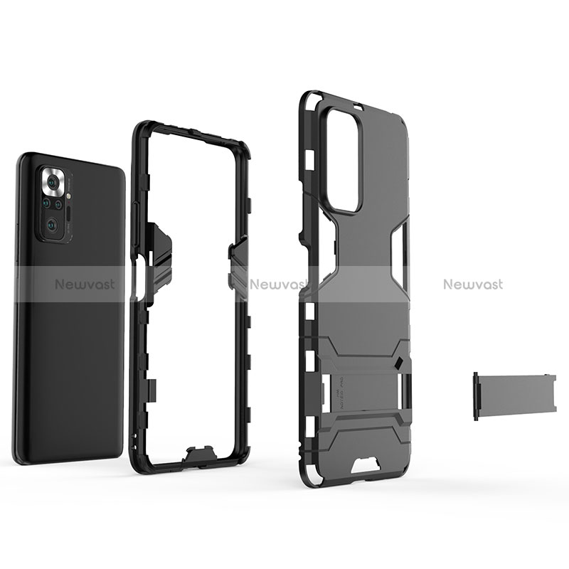 Silicone Matte Finish and Plastic Back Cover Case with Stand for Xiaomi Redmi Note 10 Pro 4G