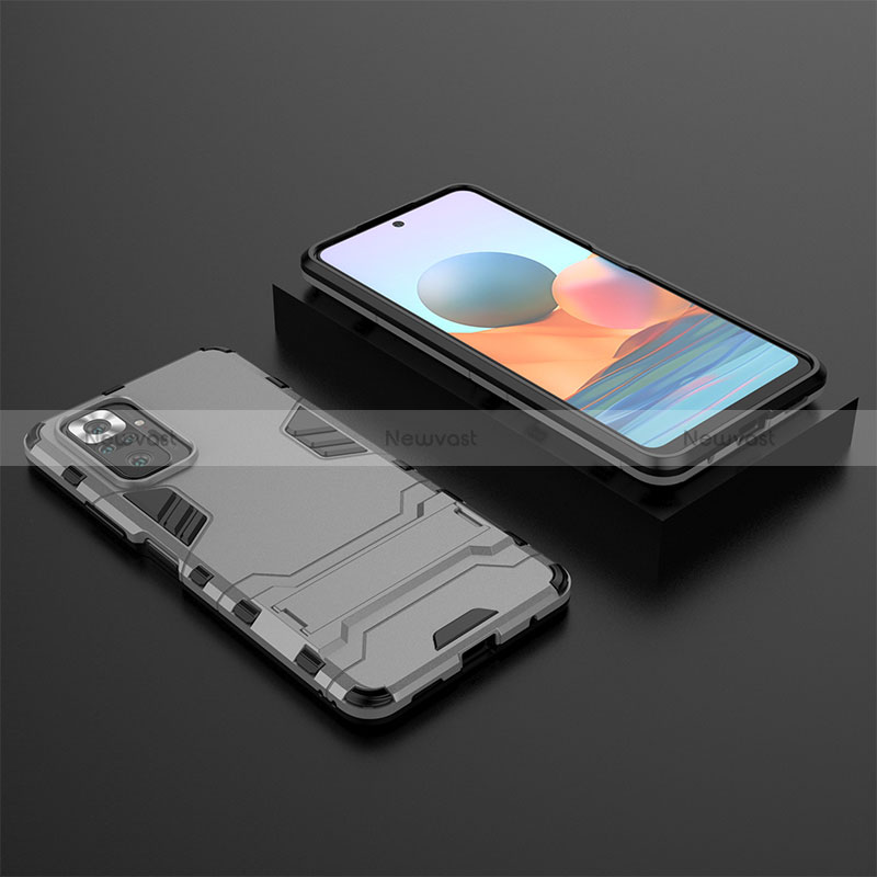 Silicone Matte Finish and Plastic Back Cover Case with Stand for Xiaomi Redmi Note 10 Pro 4G Gray