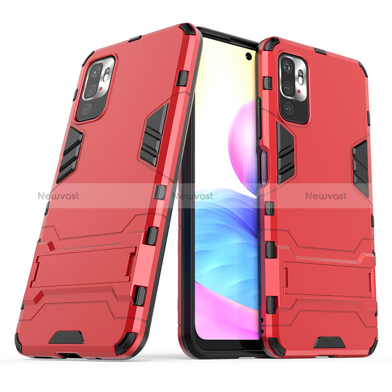 Silicone Matte Finish and Plastic Back Cover Case with Stand for Xiaomi Redmi Note 10T 5G