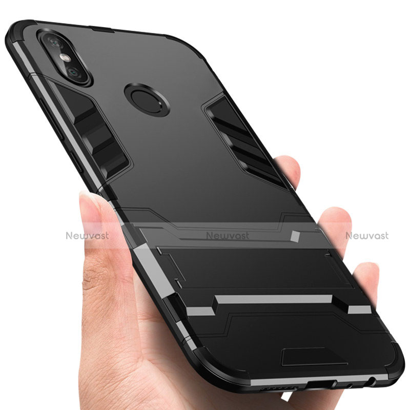 Silicone Matte Finish and Plastic Back Cover Case with Stand for Xiaomi Redmi Note 5 AI Dual Camera