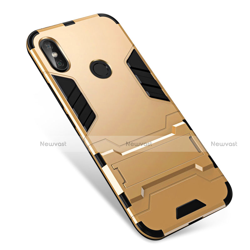 Silicone Matte Finish and Plastic Back Cover Case with Stand for Xiaomi Redmi Note 5 AI Dual Camera Gold