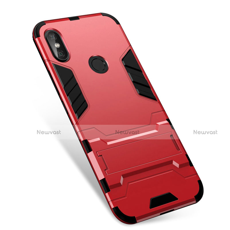 Silicone Matte Finish and Plastic Back Cover Case with Stand for Xiaomi Redmi Note 5 Pro Red