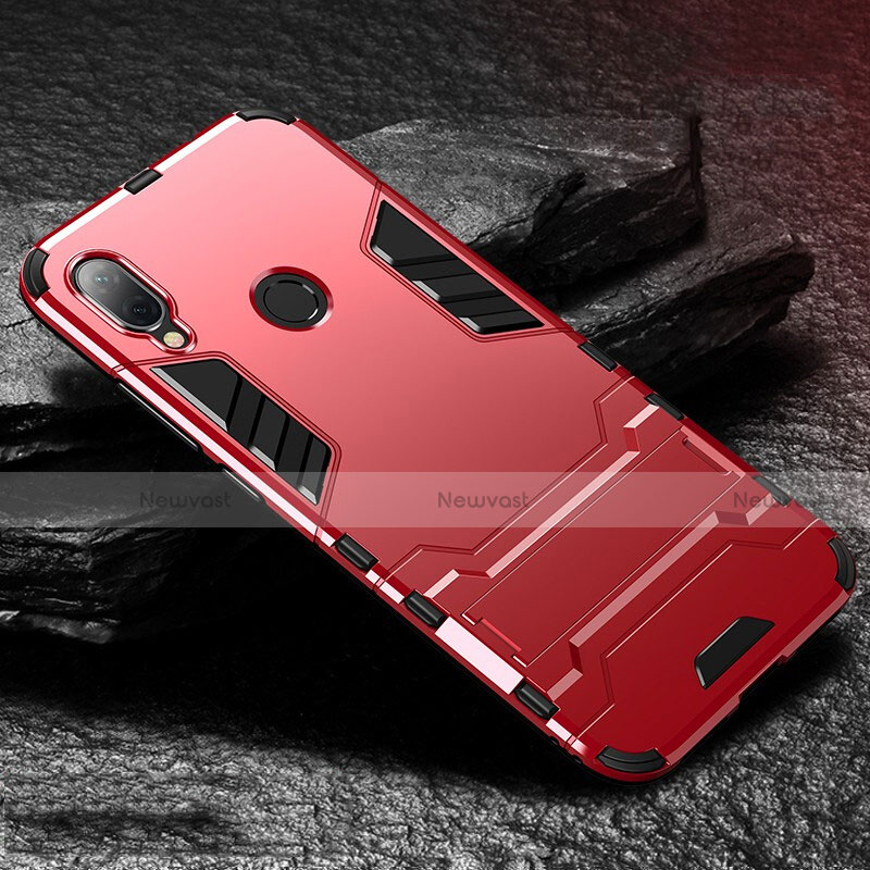 Silicone Matte Finish and Plastic Back Cover Case with Stand for Xiaomi Redmi Note 7 Pro Red