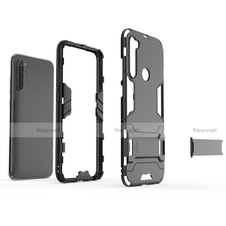 Silicone Matte Finish and Plastic Back Cover Case with Stand for Xiaomi Redmi Note 8 (2021)