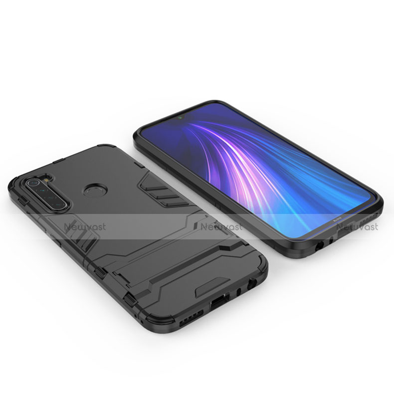 Silicone Matte Finish and Plastic Back Cover Case with Stand for Xiaomi Redmi Note 8 (2021)