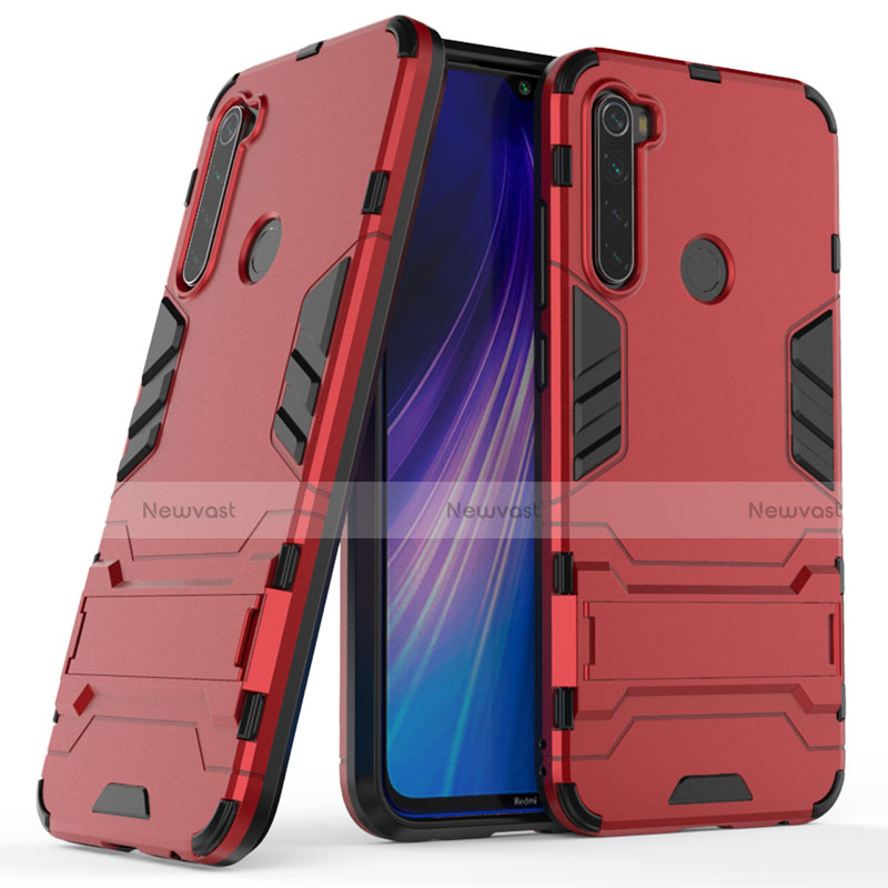 Silicone Matte Finish and Plastic Back Cover Case with Stand for Xiaomi Redmi Note 8 (2021)