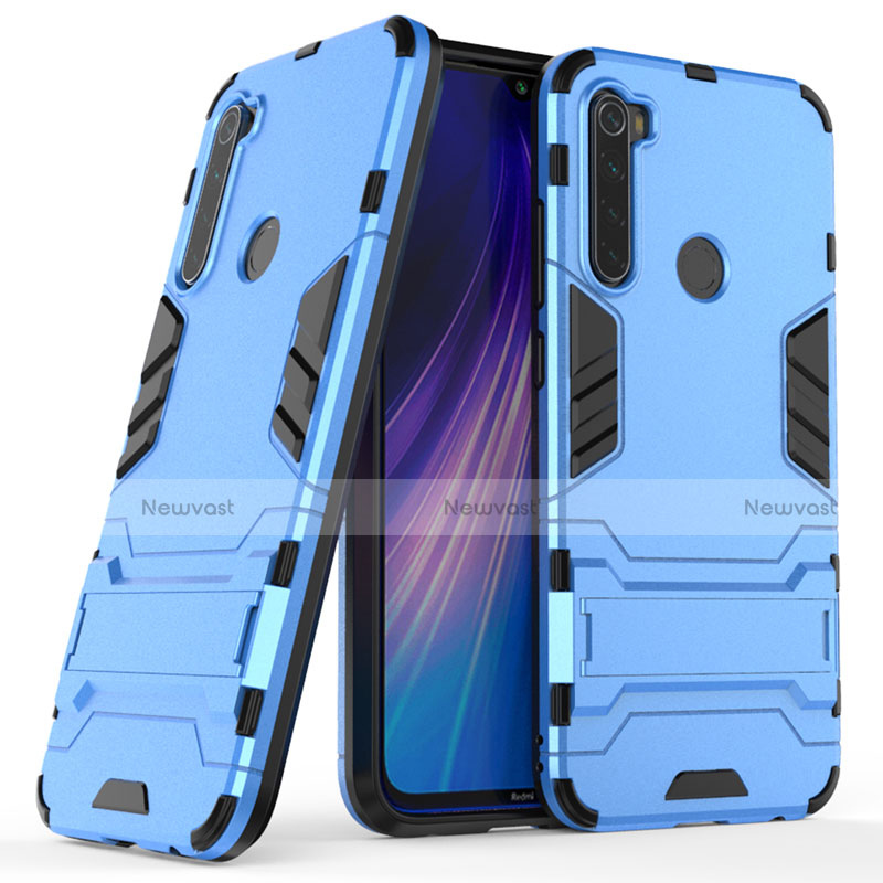 Silicone Matte Finish and Plastic Back Cover Case with Stand for Xiaomi Redmi Note 8 (2021) Blue