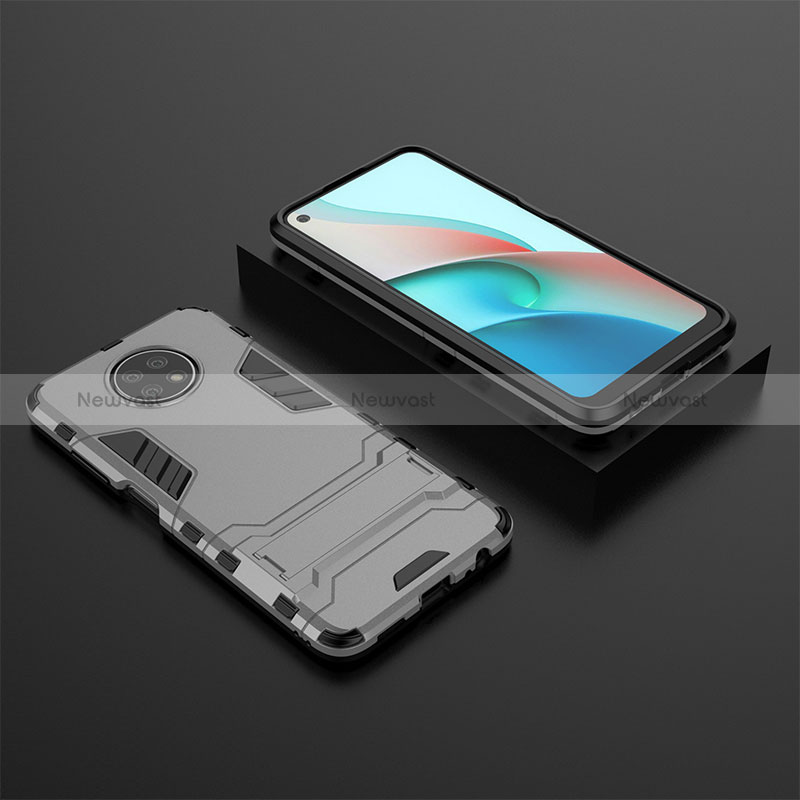 Silicone Matte Finish and Plastic Back Cover Case with Stand for Xiaomi Redmi Note 9 5G