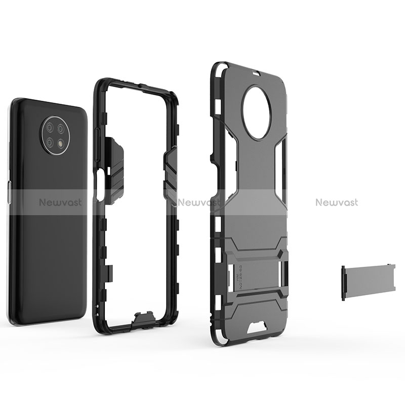 Silicone Matte Finish and Plastic Back Cover Case with Stand for Xiaomi Redmi Note 9 5G