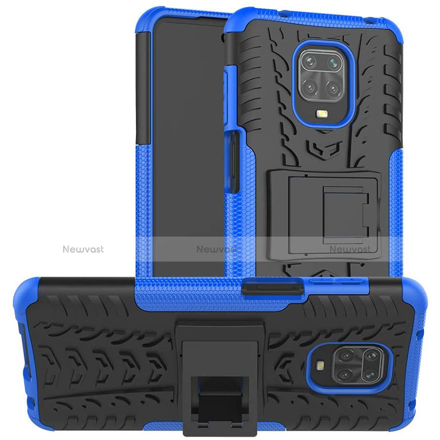 Silicone Matte Finish and Plastic Back Cover Case with Stand for Xiaomi Redmi Note 9 Pro Max Blue