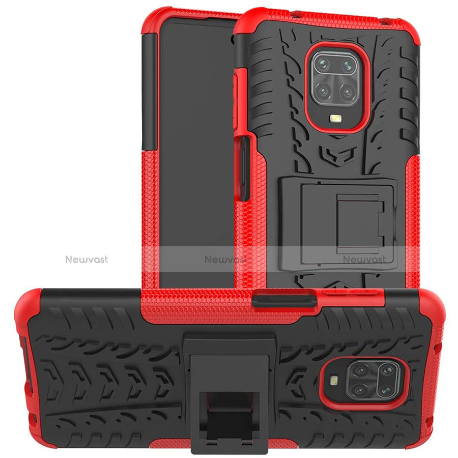 Silicone Matte Finish and Plastic Back Cover Case with Stand for Xiaomi Redmi Note 9 Pro Max Red