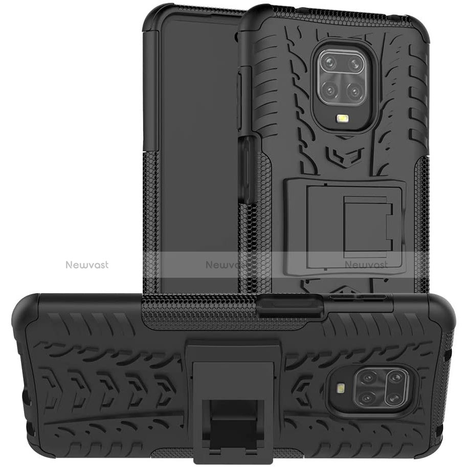 Silicone Matte Finish and Plastic Back Cover Case with Stand for Xiaomi Redmi Note 9S
