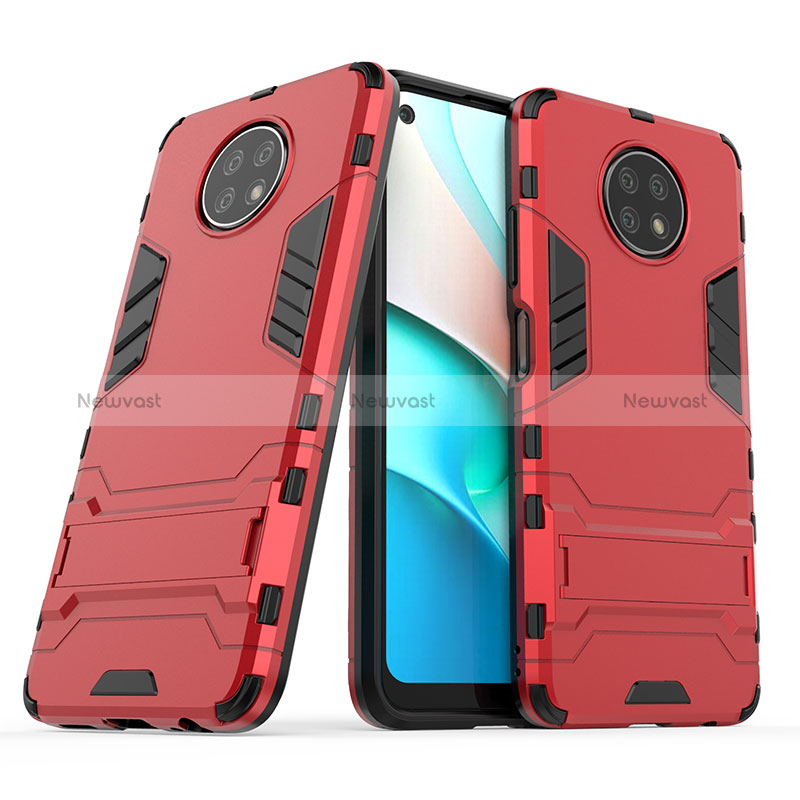 Silicone Matte Finish and Plastic Back Cover Case with Stand for Xiaomi Redmi Note 9T 5G