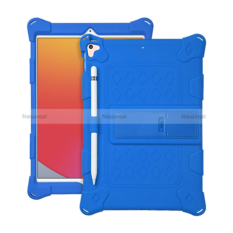 Silicone Matte Finish and Plastic Back Cover Case with Stand H01 for Apple iPad 10.2 (2019) Blue