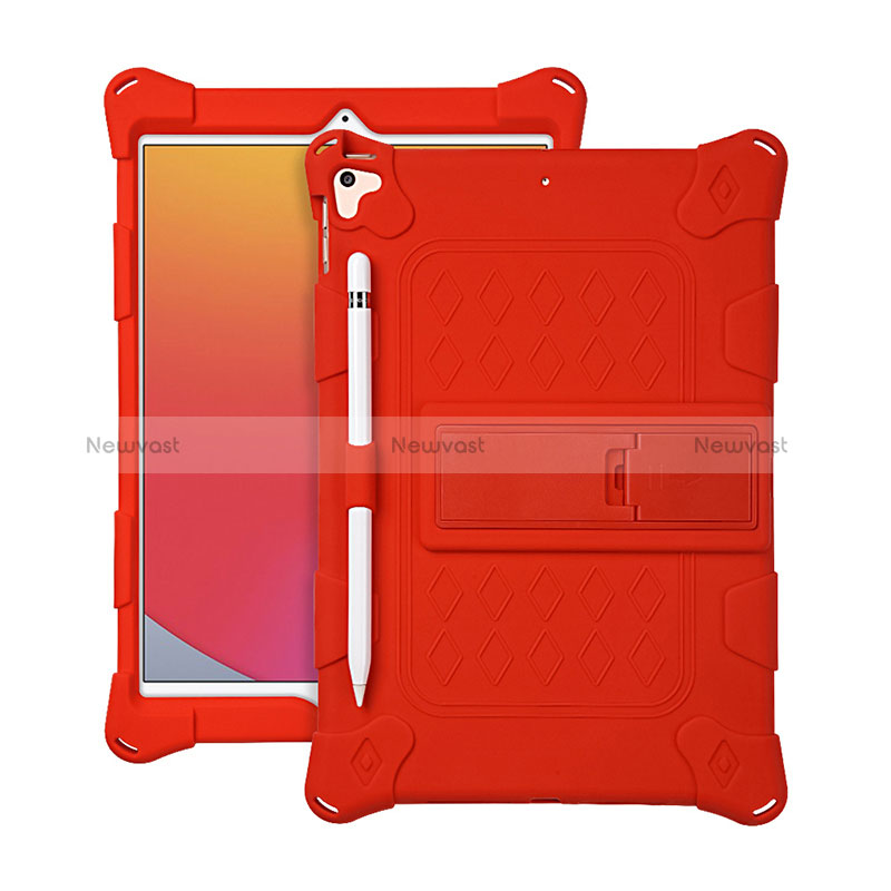 Silicone Matte Finish and Plastic Back Cover Case with Stand H01 for Apple iPad Air 3 Red